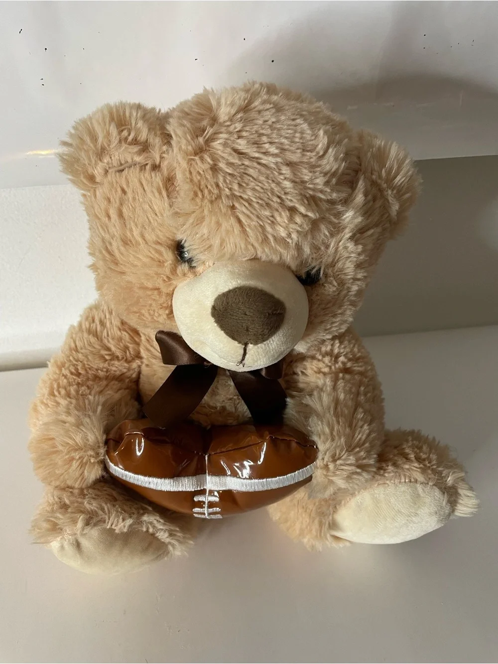 Kellytoy Beige Plush Teddy Holding Brown Football Heart